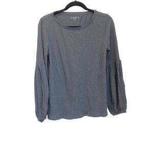 NWT Ann Taylor Loft Women’s Size M Grey Long Sleeve Puff Sleeve Shirt T-shirt